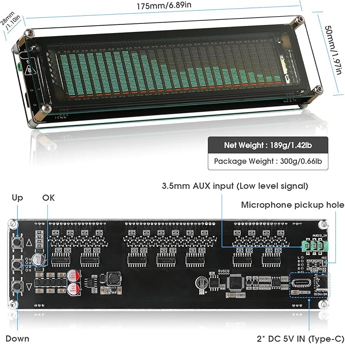 Nobsound AK2515 Pro Audio Spectrum Analyzer with VFD Display, MIC Input & Advanced AGC - Precise Sound Level Meter for Musicians and Audio Enthusiasts