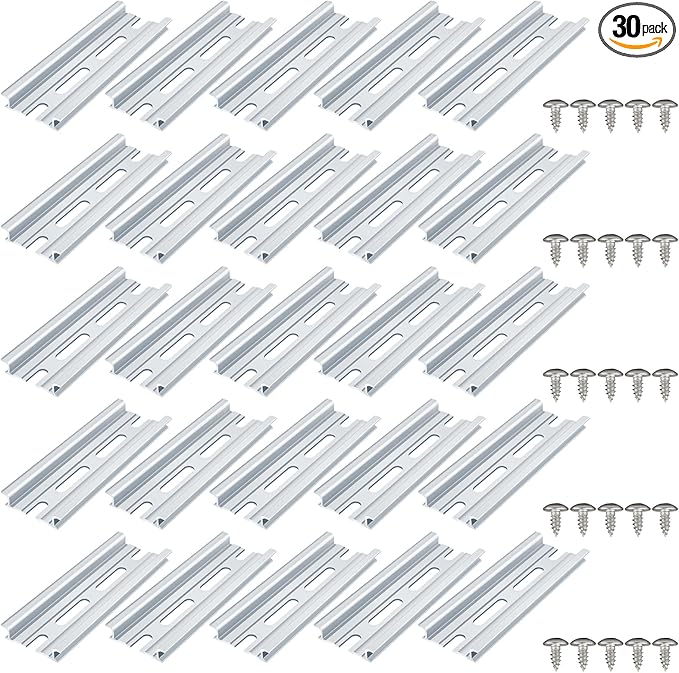 VAMRONE 20 Piece Aluminum DIN Rails, 4 Inches Long, 35mm Wide, 7.5mm High, Top Hat Slotted DIN Rail with RoHS, Extra Premium Screws Included for Hardware Components Mounting