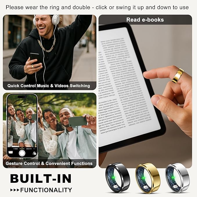 RIFESI Smart Ring for Women Men, Fashion Minimalist Fitness Ring & Sleep Tracker Ring with Heart Rate, Blood Pressure,5ATM Waterproof Health Ring,Gifts for Women Men Gift,No Subscription (9,Gold)