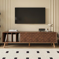 Virubi Mid-Century Modern TV Stand, Entertainment Center with 3 Doors and Open Shelf, Media Console for TVs up to 80 Inch, Television Stands with Cable Management for Living Room