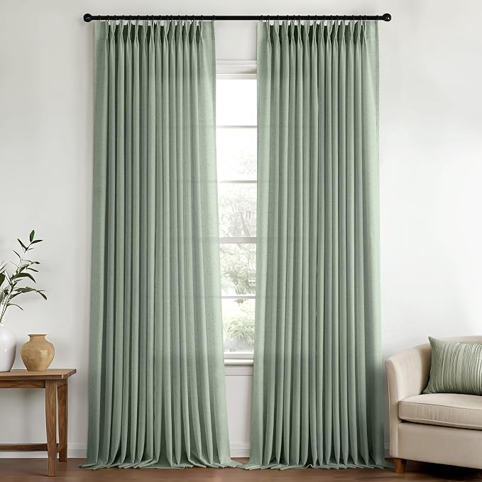 Memory Trained Pinch Pleated Curtains 96 Inches Long, Viral Linen Pinch Pleat by ANRODUO