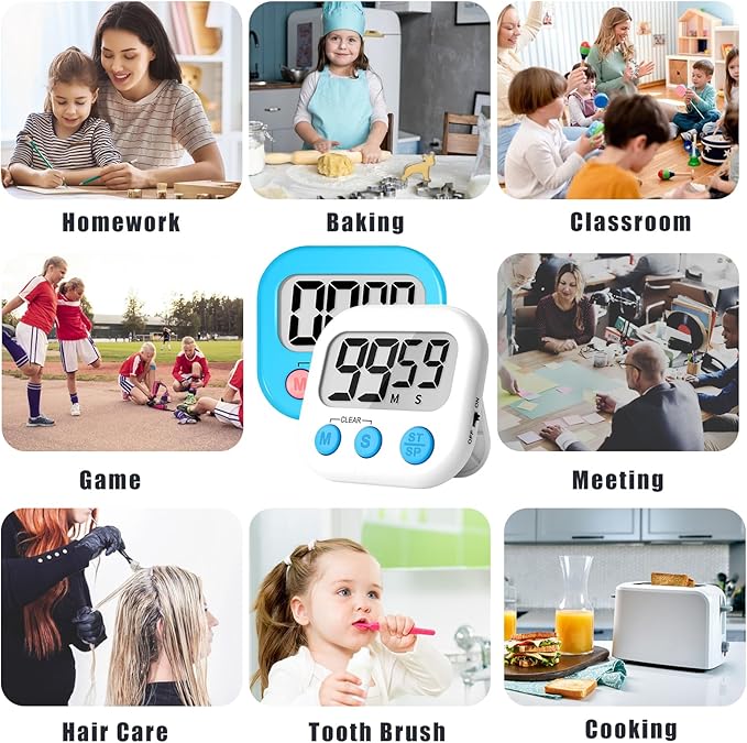 ZILLEEN Classroom Timer for Kids Teachers 2 Pack Digital Timers, Blue & White