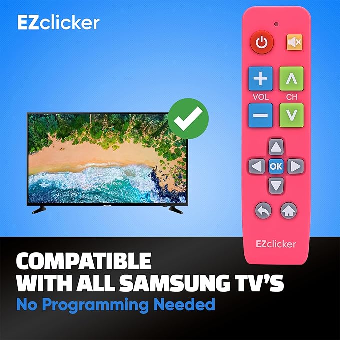 Samsung Replacement TV Remote Compatible with Samsung TV's ONLY (Pink) Big Button TV Remote Control, Simplified and Easy to Use (2xAAA Batteries not Included)