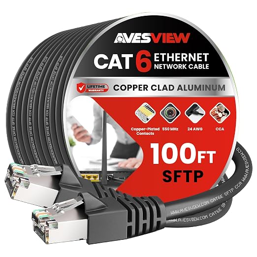 CAT 6 Shielded 100 ft Ethernet Cable, Indoor High-Speed 10Gbps Shielded CAT 6 by AvesView