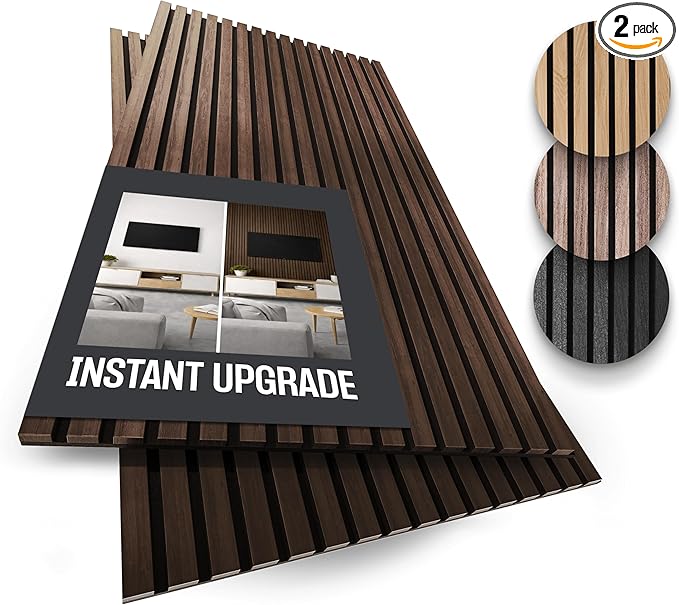 2-Pack Wood Panels for Wall - Acoustic Wood Slat Wall Panels, Soundproof Wooden Paneling for Interior Decor
