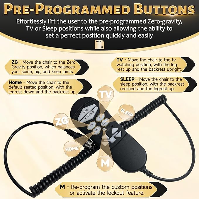 ZKAD-5 5 Pin Lift Chair Remote Only Fit for 2 Motors Golden and Ultra Comfort Chairs with 11 Button(Include SIT or Home, Not Twilight) Remote, Recliner Hand Control Part 5-Years Free Replacement