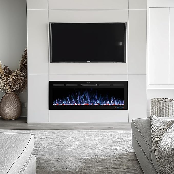 48" WiFi Electric Fireplace Inserts, Recessed and Wall Mounted Fireplace Heater W/Adjustable Flame Color & Brightness, Thermostat, 9H Timer, App and Remote Control, Low Noise, 750/1500W