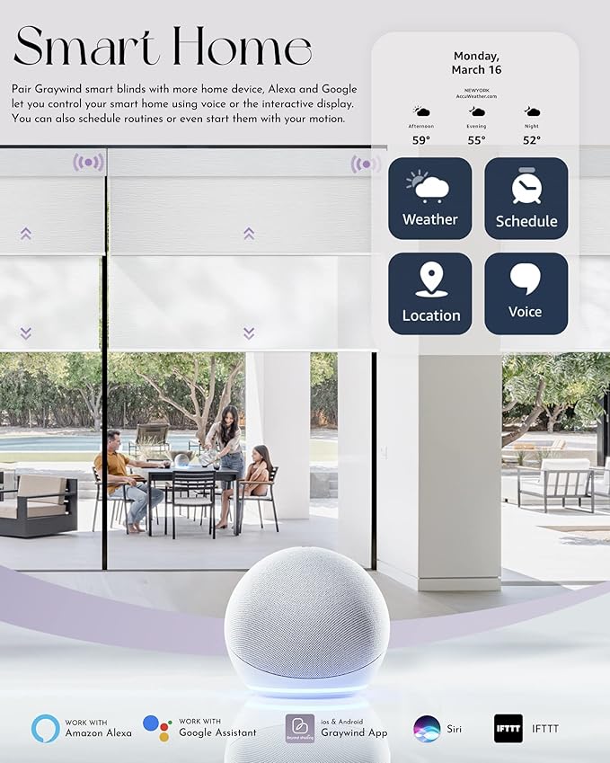 Graywind Motorized Dual Shades Smart Double Blinds Blackout and Light Filtering Blinds in One Set Remote Alexa Google Smart Control Roller Shades, Customized Size (Jacquard White)
