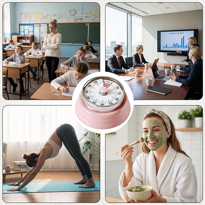KwonfaiDelil 60-Minute Magnetic Visual Timer, Silent Operation and No Battery Needed, Time Management Tools for Kitchen, Homeschool Desk, Office Meetings & Home Learning Timer (Pink)