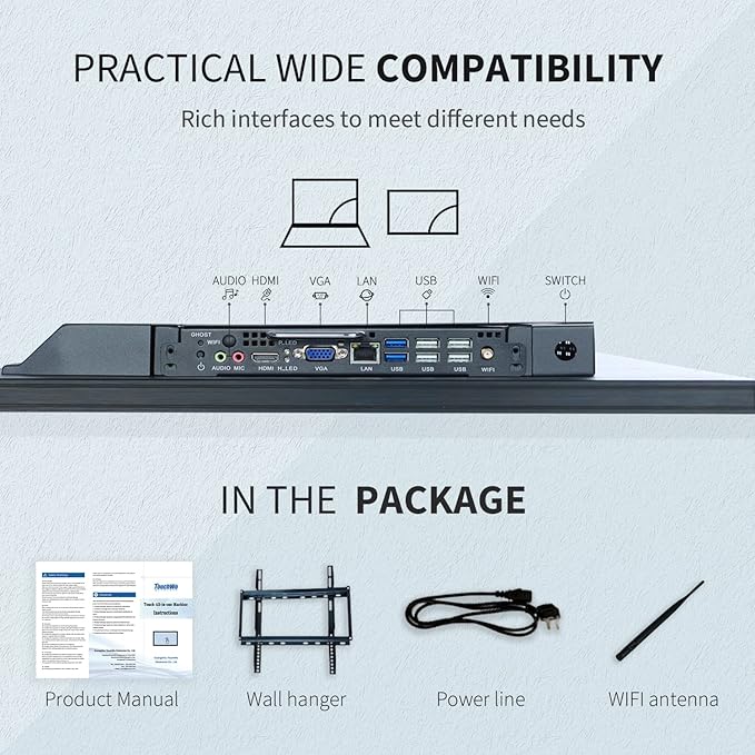 TouchWo 43 inch Interactive Touchscreen Monitor, Smart Board with 16:9 Display 1080P, Win-11 Electronic Whiteboard Touchscreen PC for Office and Classroom, Core i7 RAM 8G & ROM 512G