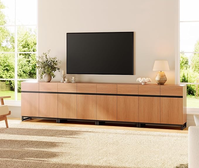 WAMPAT Modern TV Stand for TVs up to 120 inch, 4 in 1 Wood Entertainment Center TV Console Table with Adjustable Shelves and Metal Base for Living Room,Bedroom, Mocha