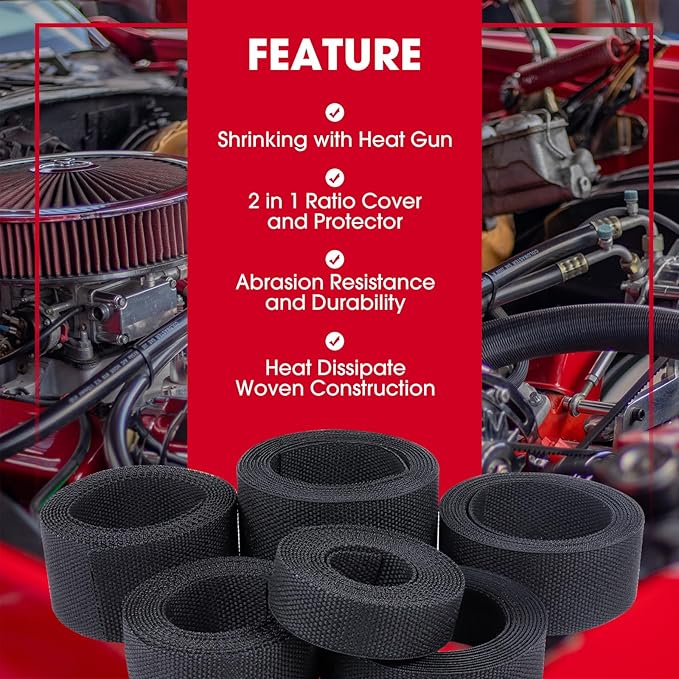 Sonoreboom 2 in 1 Heat Shrink Braided Sleeving Fabric Tubing-Ideal fit Irregular Shape Hose/Cable/Wire (45FT, 1-3/8"(34mm))