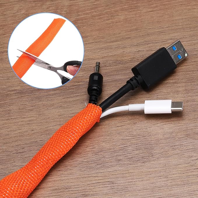 MECCANIXITY Braided Cable Sleeves Heat Shrinkable Fabric Sleeving, 5/16" 3ft Orange 2:1 Ratio Heat Shrinkable Cord Protector for Harness Cable, Network Cable Protection, Cable Management