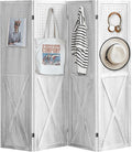 ALeesing 4 Panel Pegboard Wood Room Divider, 5.6Ft Pegboard Display Folding Privacy Screens, Peg Board Display Freestanding for Trade Show Craft Show Home Wall Organizer, Retro White