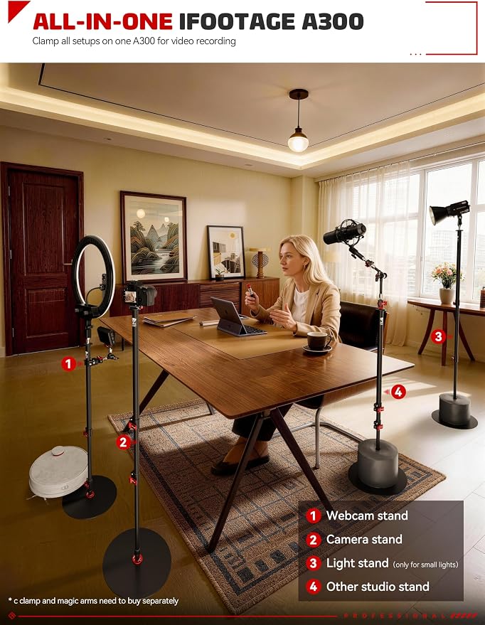 IFOOTAGE Round Base Monopod A300, Tripod Head, Payload 22lb - Image 2
