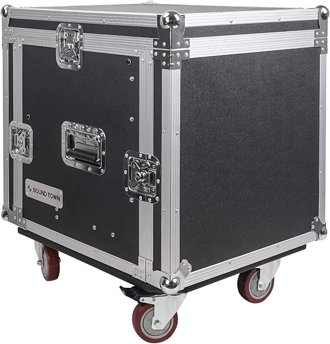 Sound Town 10U PA DJ Pro Audio Rack/Road ATA Case with 2U Drawer, 11U Slant Mixer Top, DJ Work Table, Casters, Pro Tour Grade (MR-DR10U)