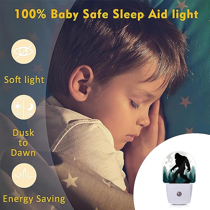 Axxitude Bigfoot Forest Moon Night Lights Plug into Wall for Girls Boys Room,Night Light LED Lamp Dusk to Dawn Sensor Round Lamp for Bedroom Bathroom Hallway Home Wall Decor Nightlight