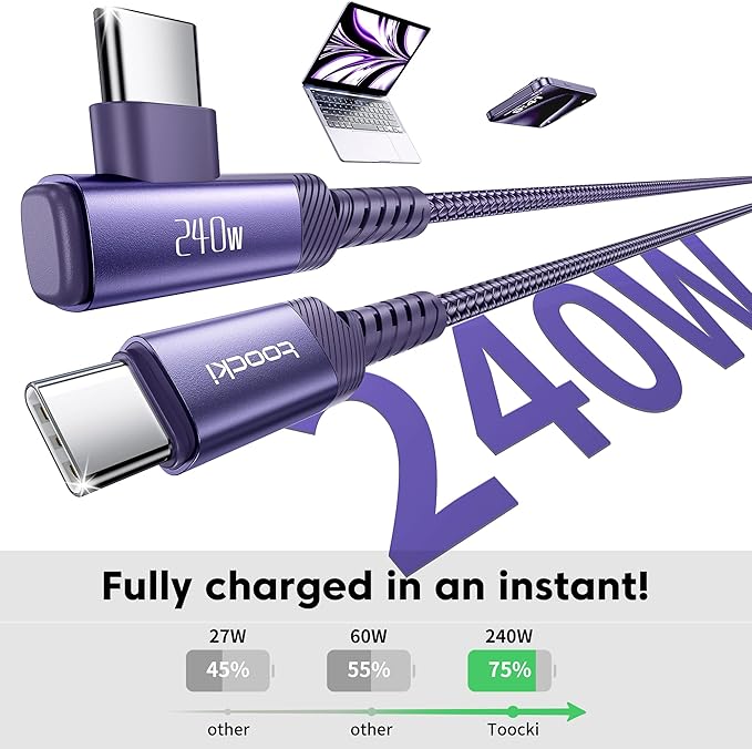 USB C Cable [2Pack, 10ft] 240W Fast Charging Type C Cord, Nylon Braided USB 2.0 Cable for iPhone 17 16 15 Pro Plus Pro Max Air, iPad Pro, Samsung Galaxy S24 S23, Switch, MacBook Pro, Pixel-Purple