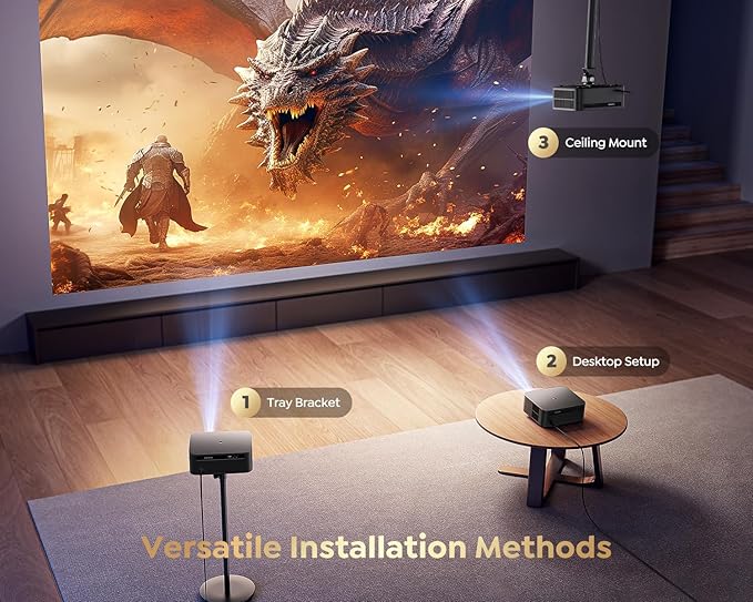 [1500 ANSI/Google TV/Voice Control]Smart Projector with WiFi 6 and Bluetooth, 4K Support, Outdoor Movie Proyector, 1080P Home Ceiling Auto Focus Projector, PUTRIMS K12 Gray