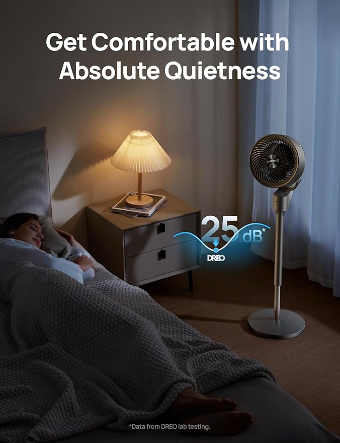 Dreo Fan for Bedroom, 80° Oscillating Standing Fan, 25dB Quiet, 80ft Pedestal Fans for Home Office, 90° Manual Vertical, 3 Speeds, Remote, 34-41" Adjustable Height, Air Circulator