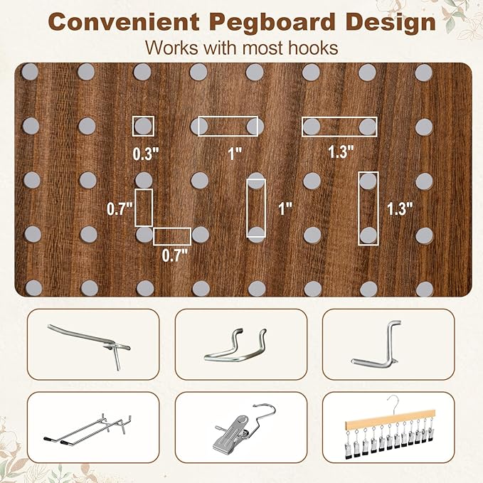 Giantex 4 Panel Pegboard Display & Room Divider, 5.6FT Folding Pegboard Stand for Crafting Show Jewelry Retail, Freestanding Privacy Screen, Wooden Partition Wall Divider for Room Separation, Brown