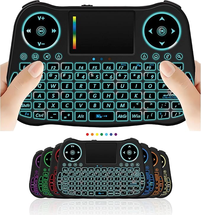 Wireless Mini Keyboard Remote Control Touchpad Mouse Combo Controller with RGB Backlit for Android TV Box Smart TV with OS+USB PC Computer Laptop Window OS HTPC Home Theater PC + USB 2.4GHz Dongle