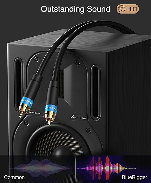 BlueRigger RCA Audio Subwoofer Cable (50FT, Dual Shielded, Gold Plated RCA Connectors) – for Subwoofer, Amplifier, Home Theater
