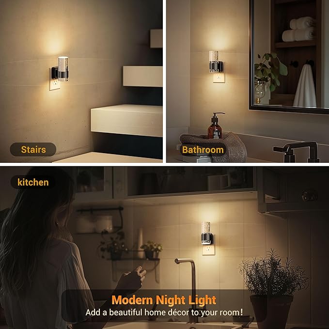 JandCase Night Light, Night Lights Plug into Wall,3000K LED Nightlight with 0-100LM Adjustable Brightness, Automatic Night Light Plug in with Light Sensor for Bathroom Hallway Room Decor
