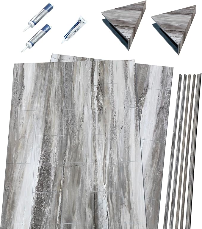 Palisade 78in x 36in x 36in Waterproof Vinyl Corner Shower Surround Kit with Accessories in Louvre Granite