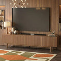 gaoyangjiaju 86.61" Wooden TV Cabinet with Open Shelving, Removable Divider and Cable Management (Pedestal 15.74" D x 86.61" W x 17.5" H) (Legs15.74 D x 86.61" W x21.14 H)