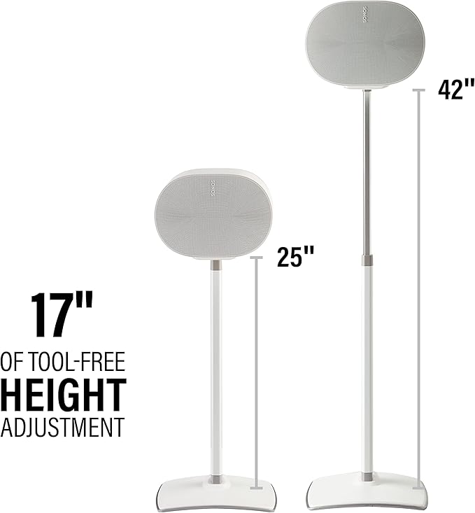 Sanus Height Adjustable Speaker Stand for Sonos Era 300™ - 17" Height Adjustment Sonos Stand Includes Carpet Spikes & Rubber Pads - Easy DIY Install Comes w/All Hardware - White