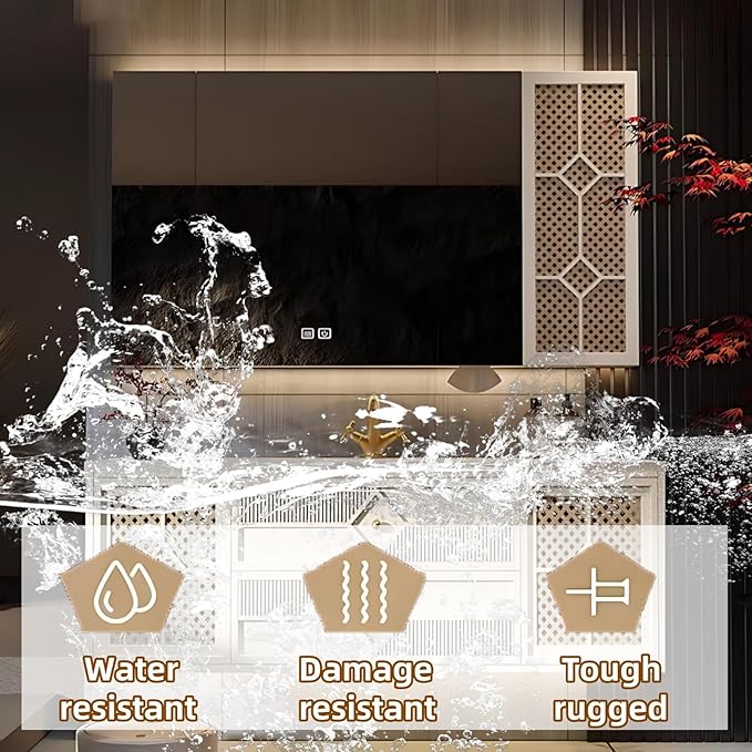 72IN Luxury Floating Bathroom Vanity - Single Sink Bathroom Vanities has Smart Defog Mirror & Slate Countertop | Woven Rattan Perforated Door Panel, LED Lights, 2 Drawers (Style B)