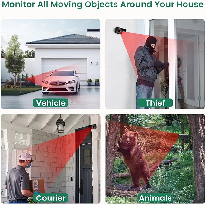 Wireless Driveway Alarm, Outdoor Weatherproof Motion Sensor & Detector with 600ft Range, Microwave Infrared Home Security Alert System for Driveway/Garage/Indoor/Outdoor (1 Receiver+2 Sensors)