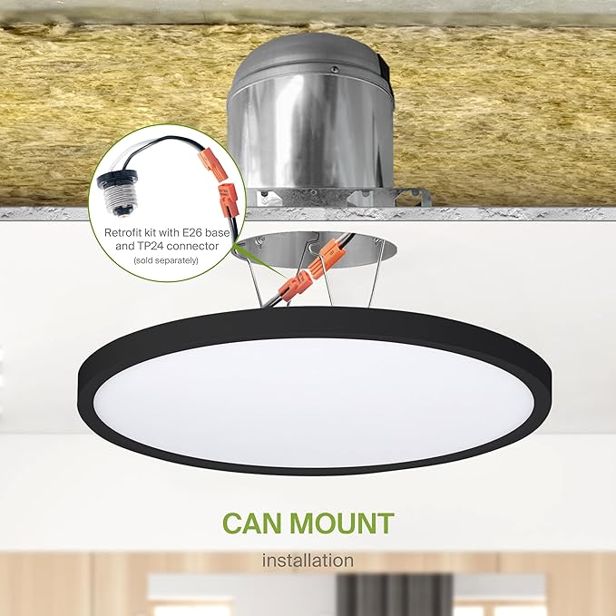 ASD LED 12" Round Flush Mount Ceiling Light Fixture, Low Profile Surface Lighting | 5CCT, Dimmable, Ultra-Thin, ETL Listed | 24W 1900LM 2700-6000K 120V | Kitchen, Bedroom, Hallway Lamp | Black, 4 Pack