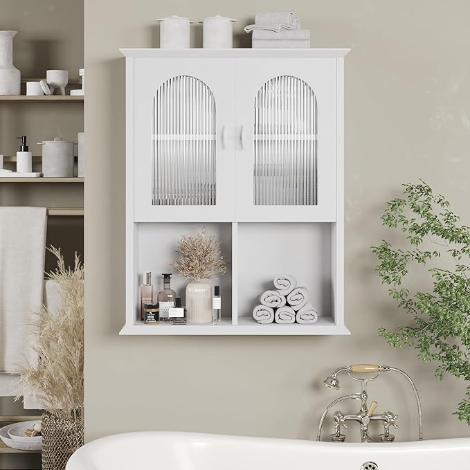 CJL Bathroom Wall Cabinet with Fluted Door, 23.6'' x 29.5'' Medicine Cabinet, Over The Toilet Storage Cabinet, White