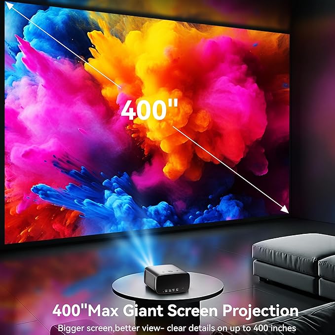 【1200 ANSI/4K Supported/Netflix Licensed】Smart Projector with WiFi and Bluetooth, Movie Home Theater with AI Auto Focs& Keystone, Video Projector with Dolby, 400'' Display for Indoor/Outdoor Proyector
