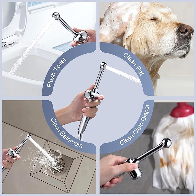 SonTiy Handheld Bidet Sprayer for Toilet, Adjustable Water Pressure Control Cloth Diaper Sprayer with Bidet Hose, Brass Hand Held Bidet Attachment Jet Spray for Toilet with Backflow Preventer, Chrome