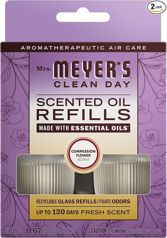 MRS. MEYER'S CLEAN DAY Scented Oil Refills, Compassion Flower, contains 2 .67 fl oz refills