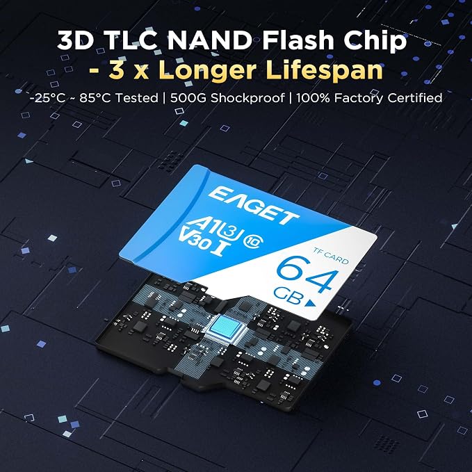 EAGET 3-Pack 64GB TF Memory Card Up to 100MB/s Read 60MB/s Write - Image 4