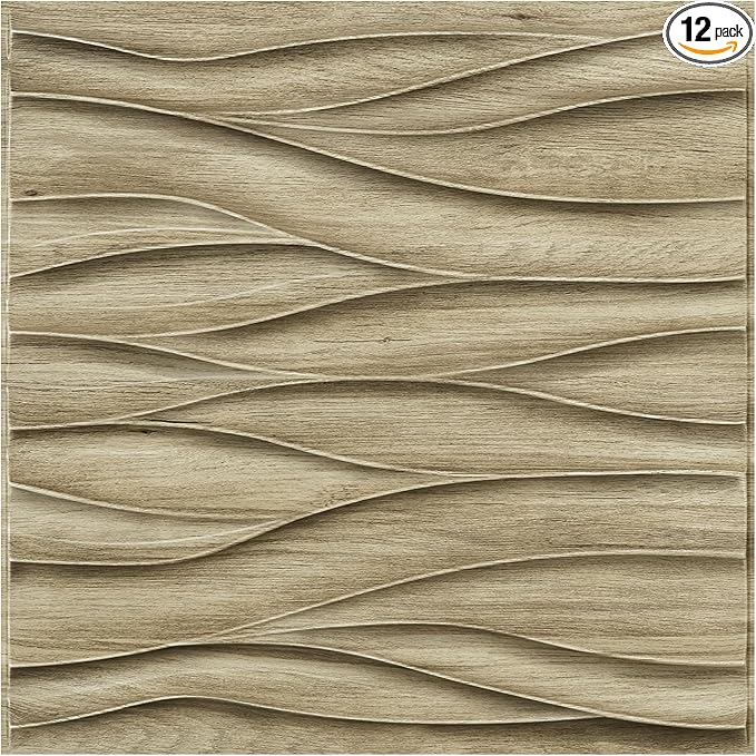 STICKGOO 3D Wall Panels for Interior Wall Decor, Wood 3D Textured Wall Decor Panels, Natural Oak Wave Design Accent Wall Panels for Living Room, Office