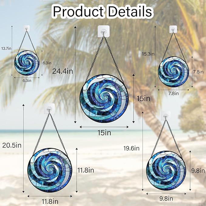 CRISGIF Stained Glass Window Hanging - Blue Abstract Swirl Suncatcher for Doors Garden Patio Unique Sun Catchers Decor Christmas Mother's Day Birthday Gifts for Women Men Mom Nana Friend 6.3 in