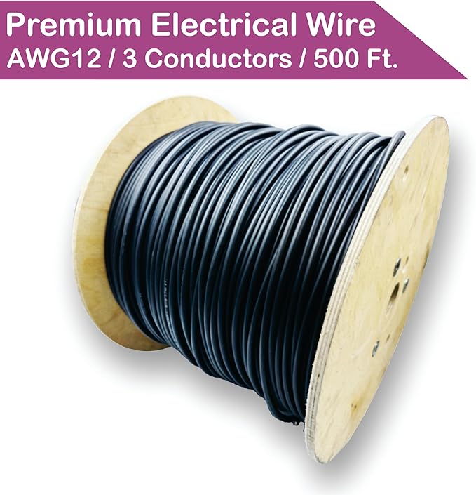 NATIONAL Wire & Cable – 12 AWG 3-Conductor Premium Copper Wire, 500 ft, Stranded | Made in USA, Heavy-Duty Flexible Jacket | Automotive, Solar, Home, RV, Indoor and Outdoor Use