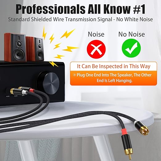AGVEE 4ft RCA Cable, 2 RCA Male Thickened Six Claws Plug Stereo Auxiliary Audio Cord for Home Theater, Amplifier, Active Speakers or Subwoofer, Black