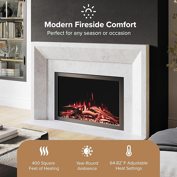 Modern Ember Highmark Traditional 33 Inch Built-in Smart Electric Fireplace Insert | Alexa/WiFi Enabled - Remote Included | Electric Firebox Heater with Multi-Color Flames | 1500W