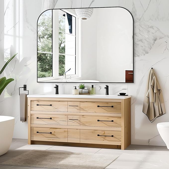 Bathroom Mirror, Wall Mirrors, Black Metal Framed Wall-Mounted Mirrors, Bathroom Vanity Mirror for Over Sink, Living Room, Bedroom, Entryway, 48x40 Inch, Black