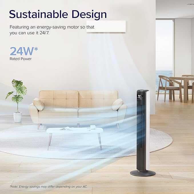 LEVOIT Smart 42 inch Tower Fan for Bedroom, DC motor, Oscillating with Quiet 26ft/s Velocity, 25dB Bladeless Floor Fan for Home Space, 12 Speeds, 4 Modes, 24H Timer with APP, Works with Alexa, Remoter