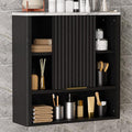 Bathroom Wall Cabinet, Fluted Medicine Cabinet with Adjustable Shelves, Wood Over The Toilet Storage Cabinet for Kitchen, Living Room, Laundry Room, Black