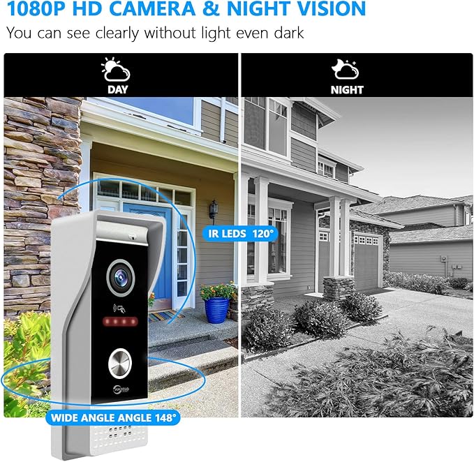 Wired Smart Video Apartments Intercom System,10 Inch Monitors with 1080P Doorbell Camera,3-in-1 Unlocking,TUYA WiFi Door Phone Kits, Ideal for Villas & Homes (1 doorbell + 4 Monitor)
