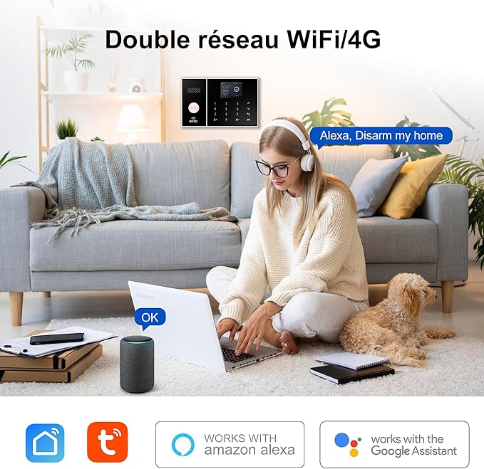 XUK Wireless 4G/GSM/Wi-Fi Security System for Home/Apartment, Smart Security Alarm with Door/Window Sensors, PIR Motion Detector, Compatible with Alexa/Google Home, Easy Installation (24pcs Set)