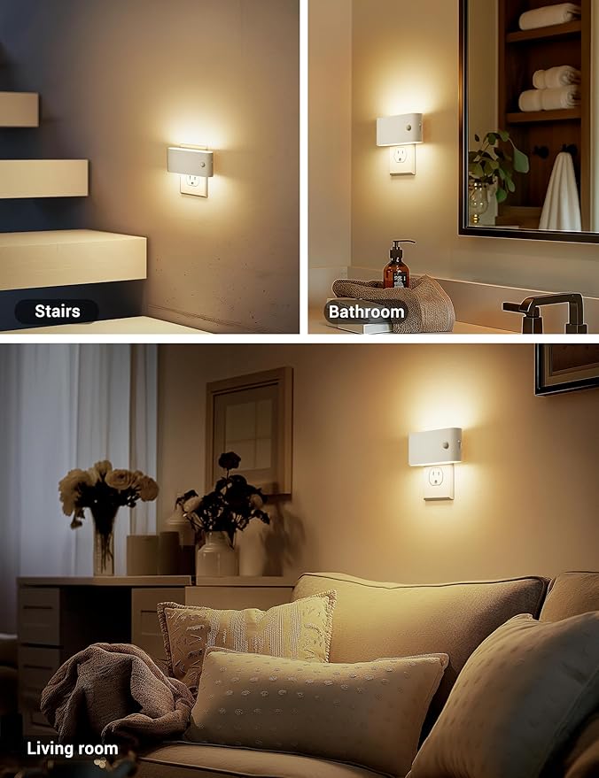 JandCase Motion Senor Night Light,2 Pack Night Lights Plug into Wall, 0-100 LM Dimmable Plug in Nightlight, LED Night Light, 3000K Warm White for Bedroom Bathroom Hallway Home Decor